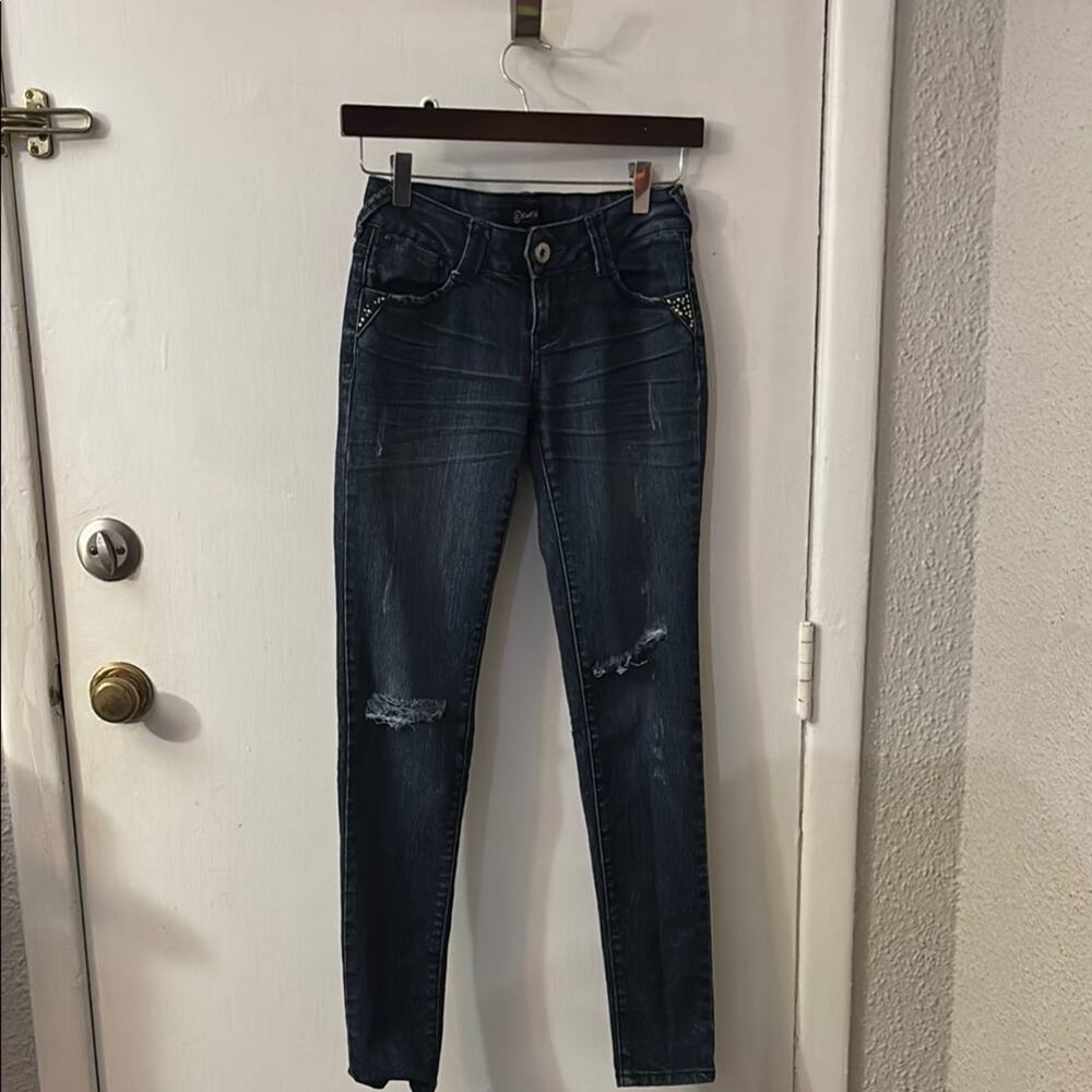 Rewash Distressed Embellished Blue Skinny Jeans 1 Juniors Streetwear Casual Cozy